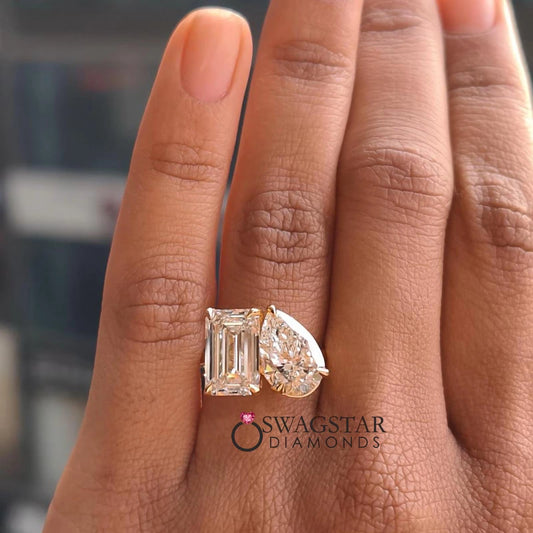 Emerald and Pear Lab Diamond Engagement Ring....