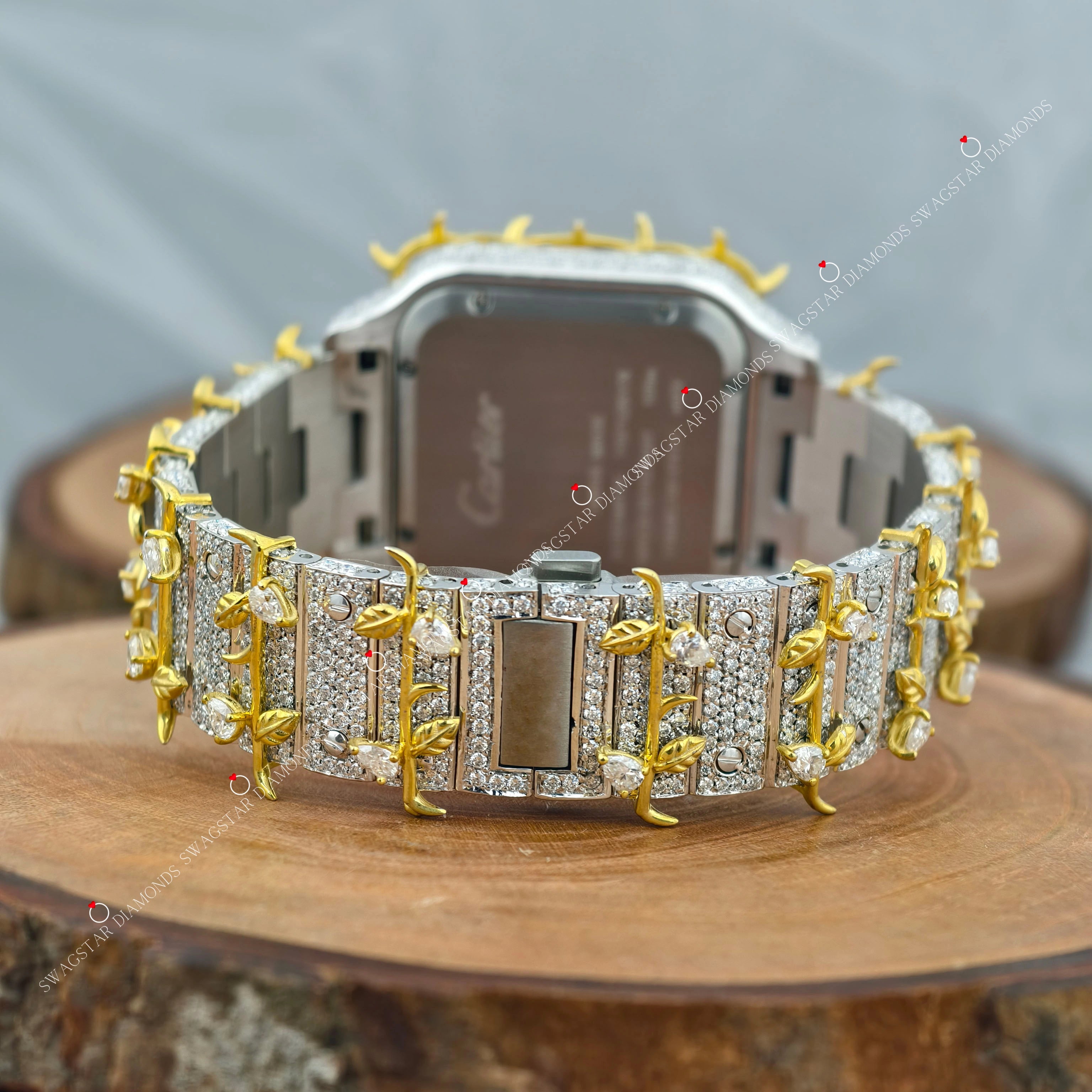 Fully Iced Out Leaf Style Moissanite Watch