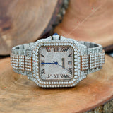 Iced Out Roman Number Two Tone Rose Gold Plated Moissanite Watch