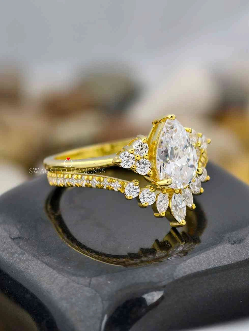 Lab Created Diamond Cluster Wedding Bridal Set 