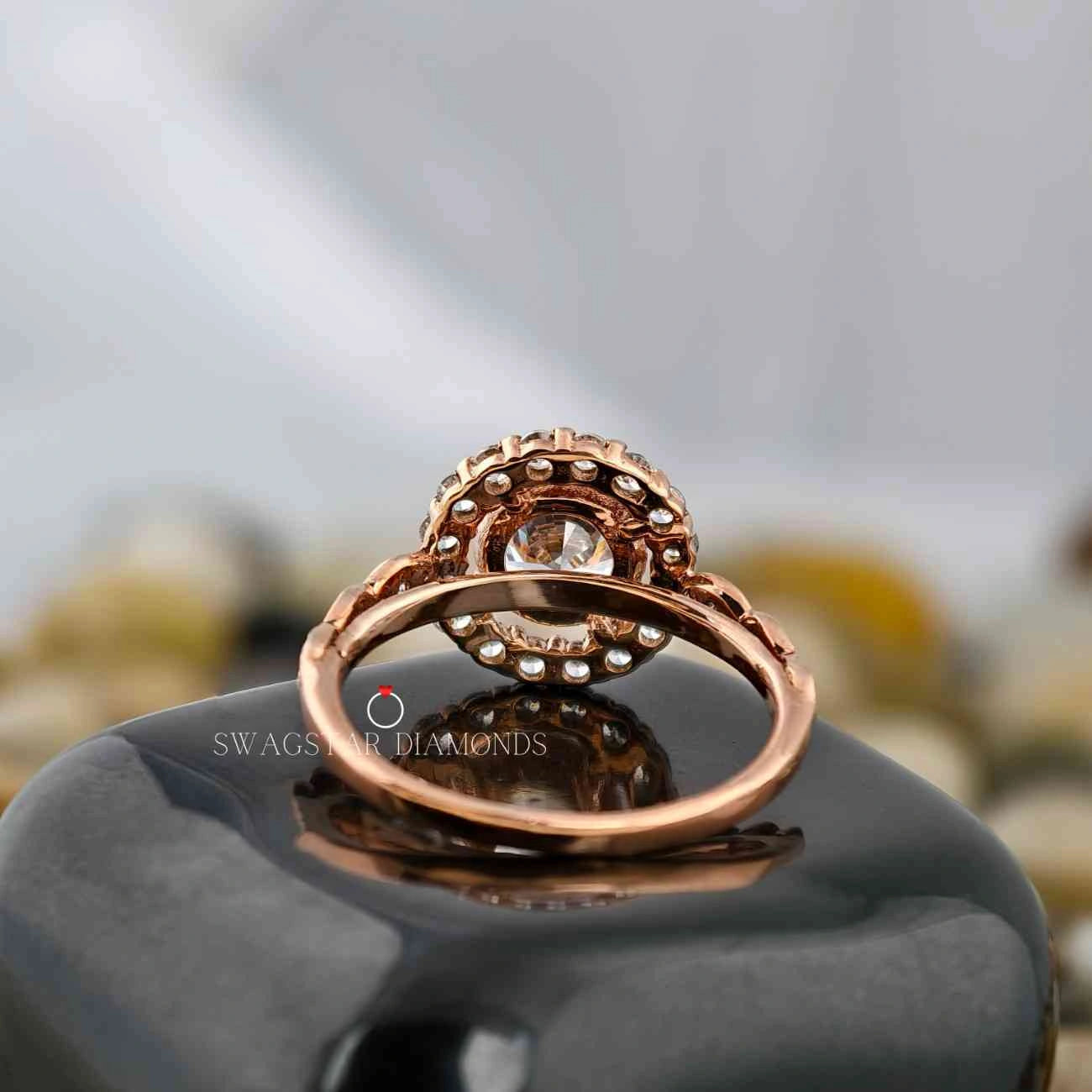 Lab Created Diamond Halo Pave Solitaire Ring