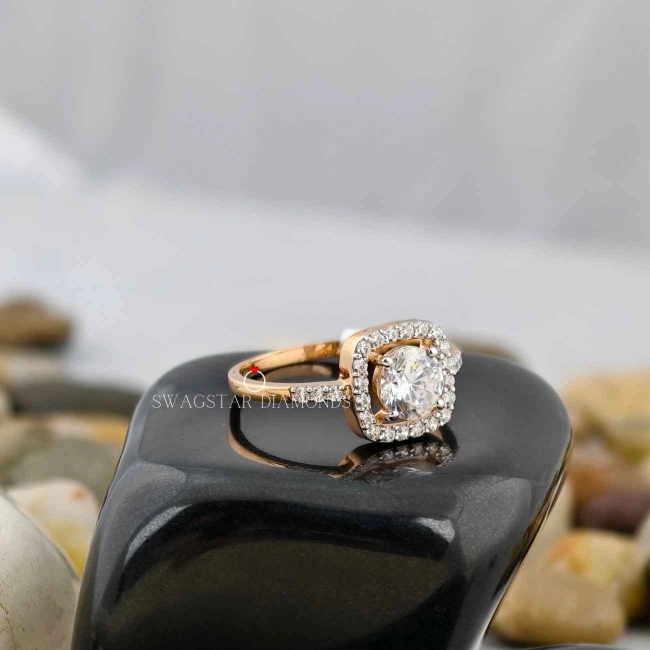 Lab Created Diamond Square Halo Ring