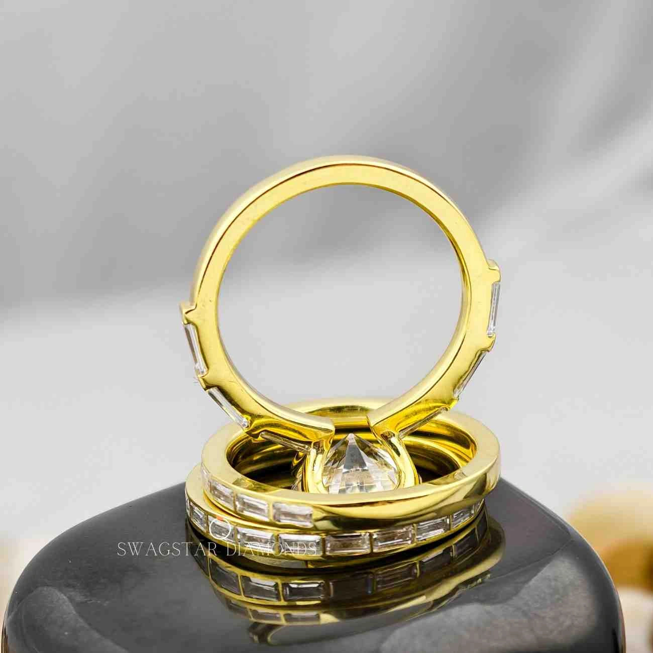 Lab Created Round Baguette Cut Diamond Ring Set