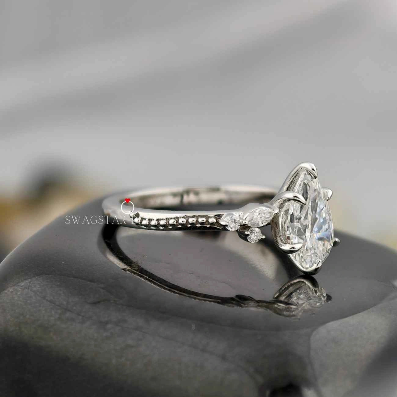 Lab Grown Diamond Art Deco Millgrain Ring
