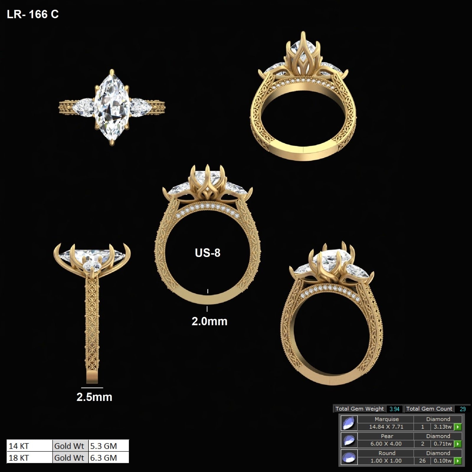 3 Carat Marquise Cut Three Stone Vintage Style Lab Grown Diamond Engagement Ring