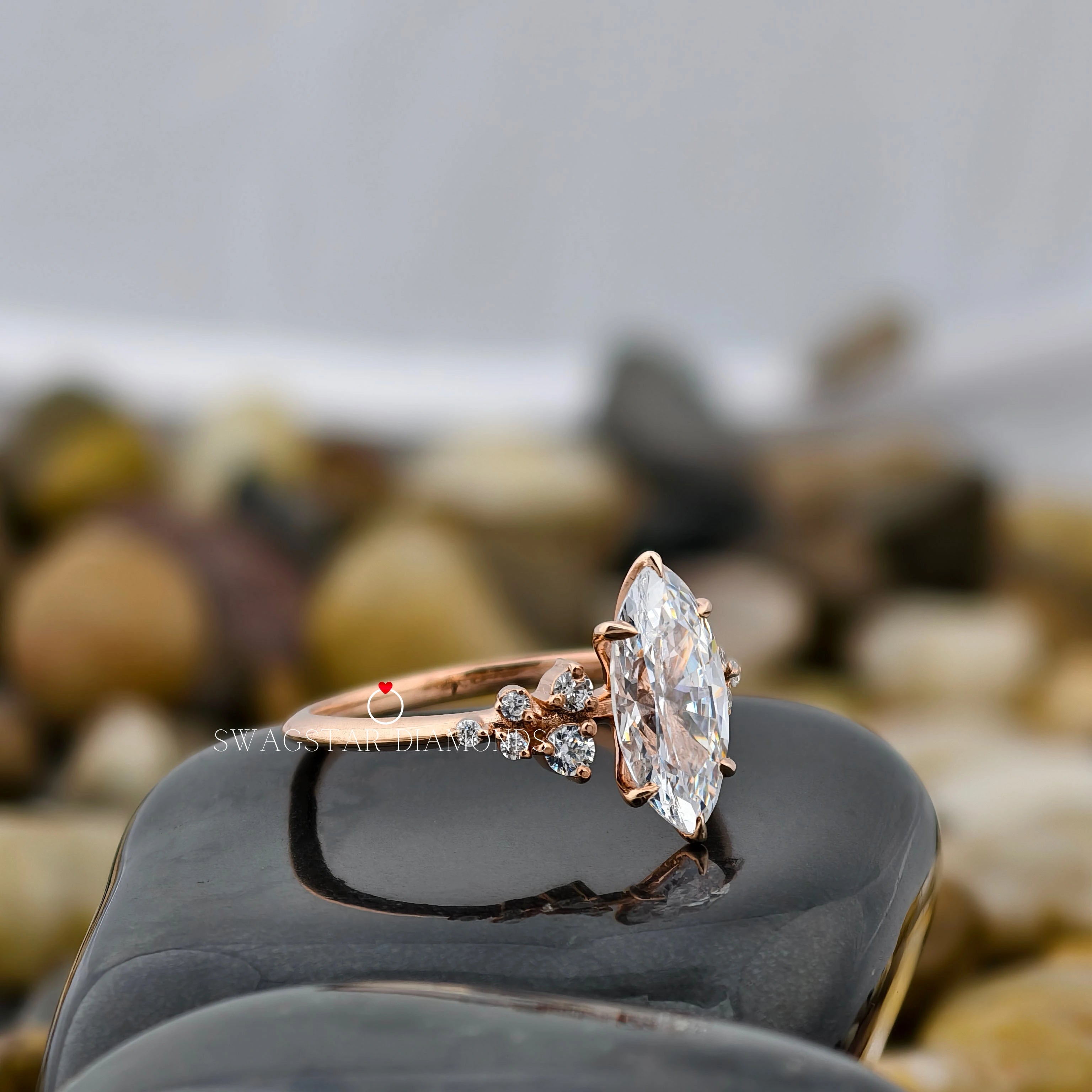 Marquise Cut Cluster Engagement Ring