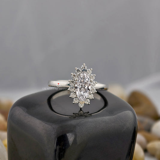 Marquise Cut Halo Solitaire Ring
