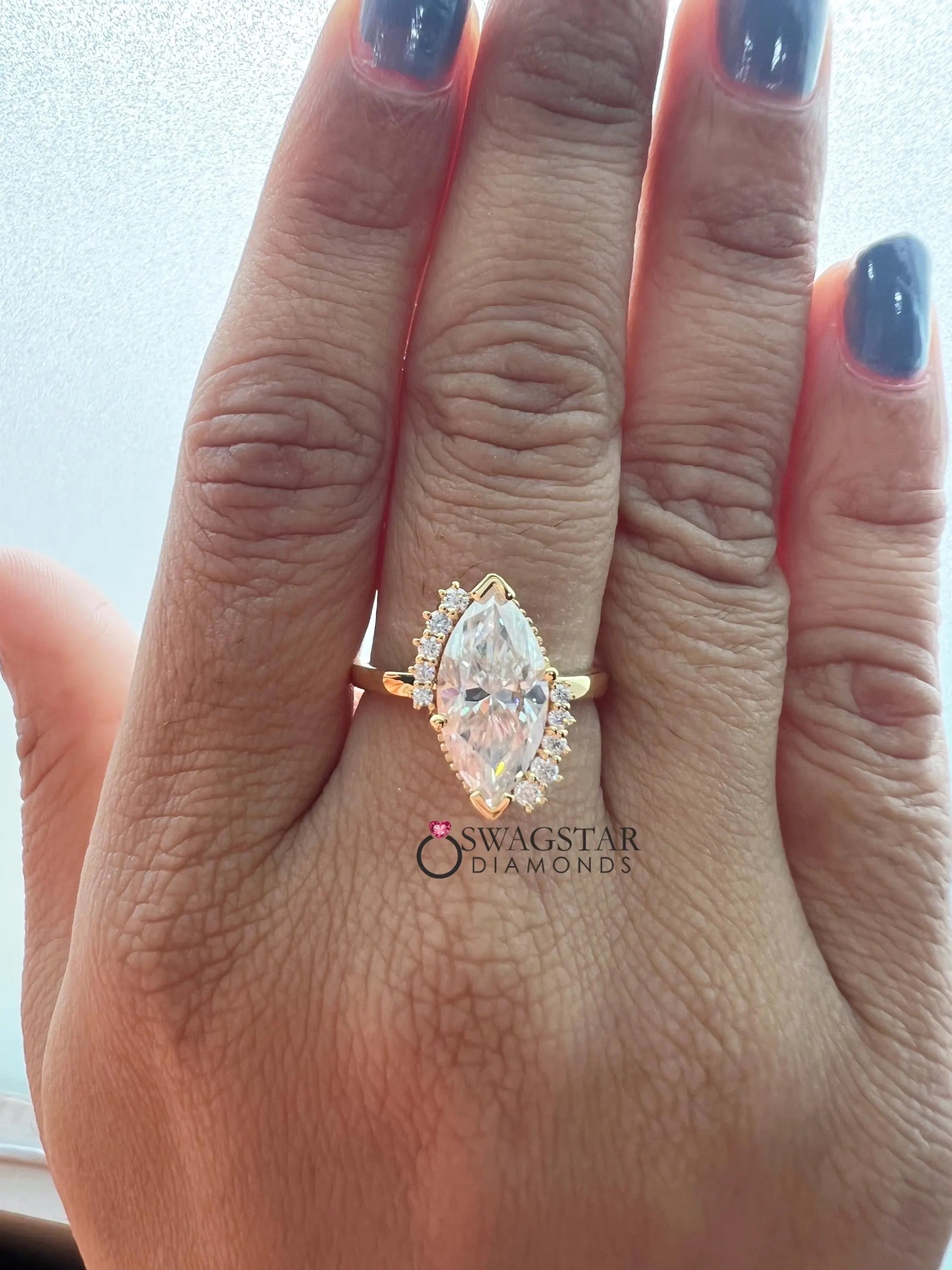 Marquise Cut Lab Diamond Wedding Ring