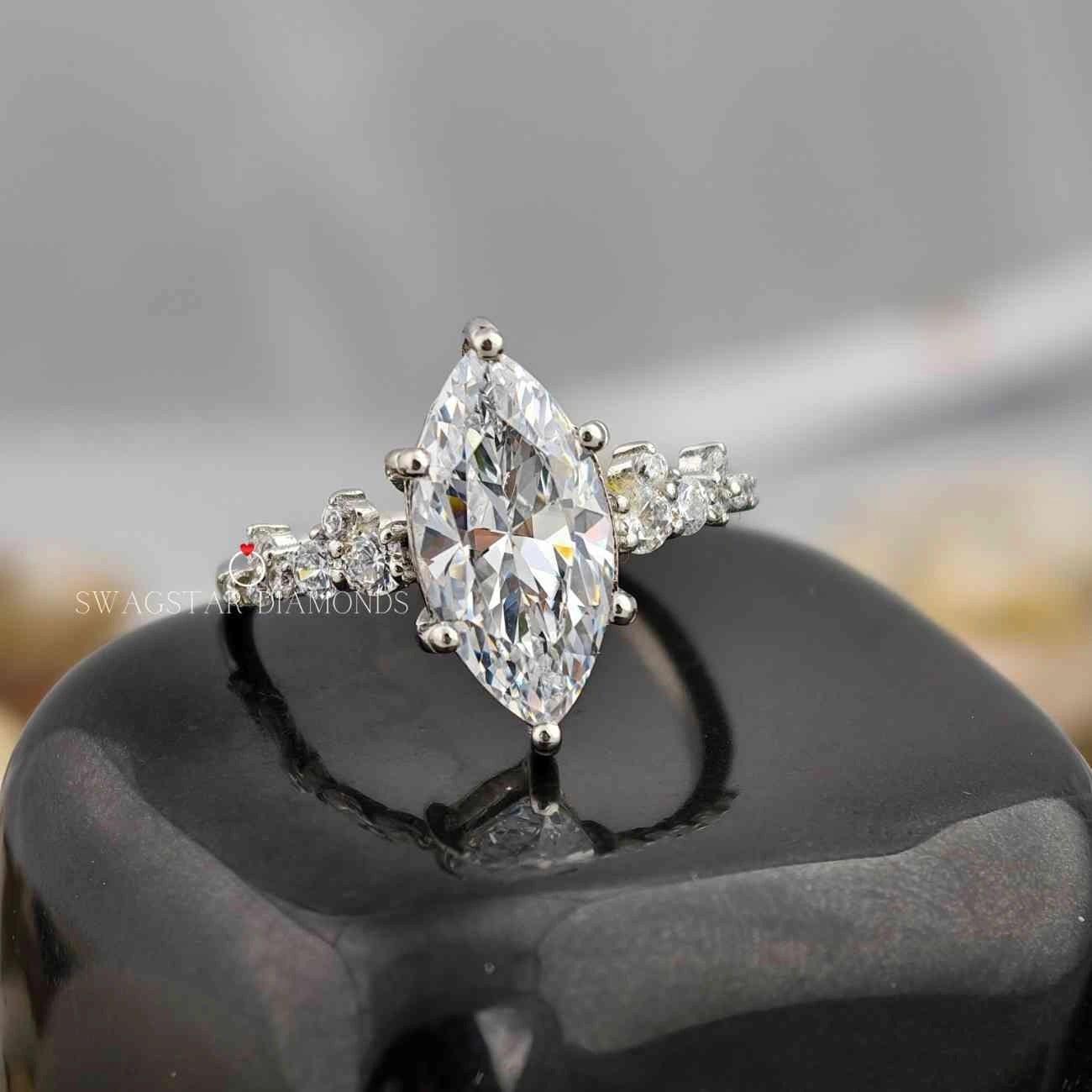 Marquise Cut Pave Set Ring