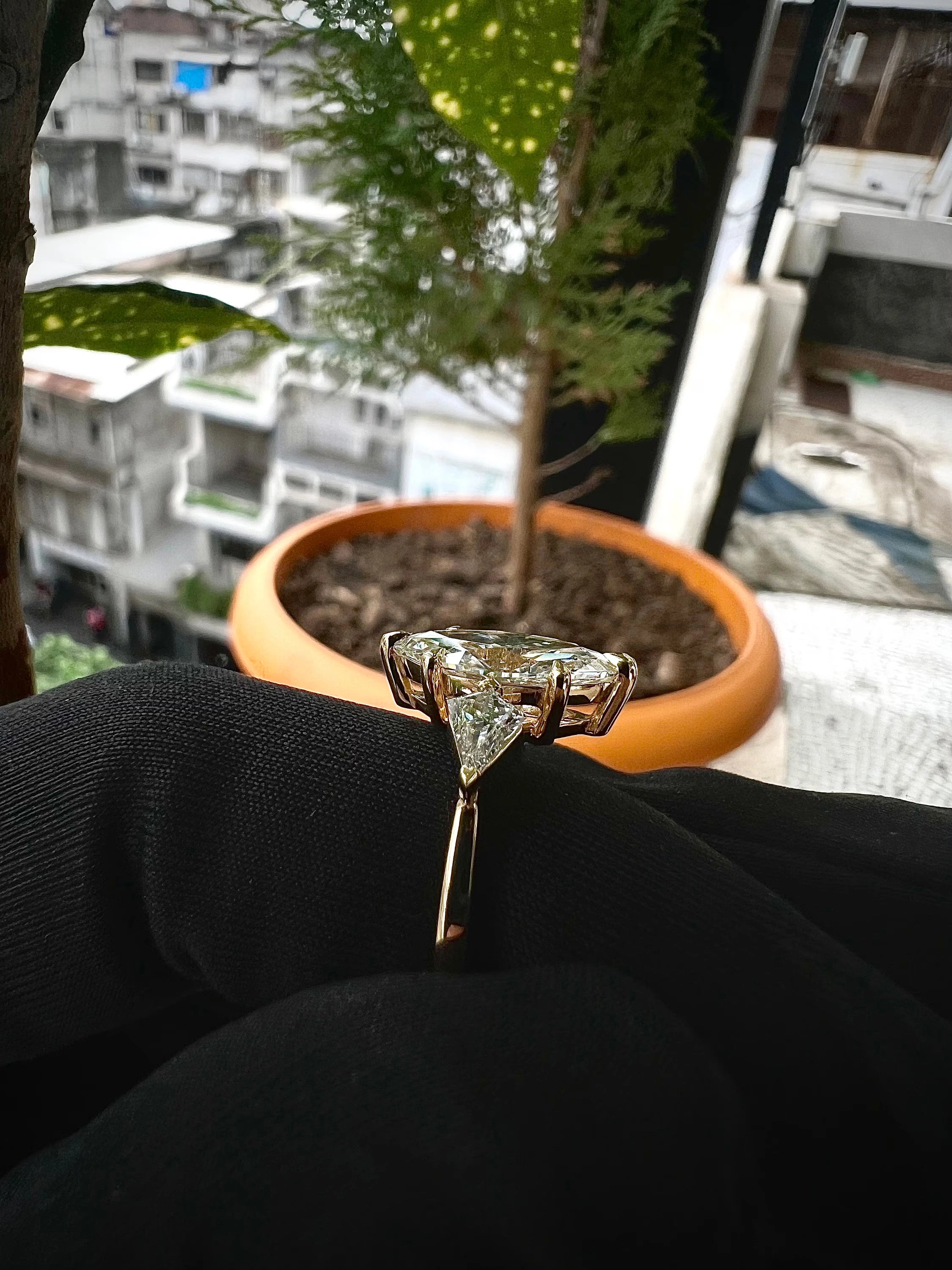 Marquise Cut Side Kite Cut Diamond Ring