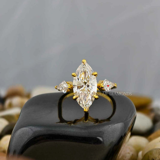 Marquise Cut Side Kite Stone Ring 