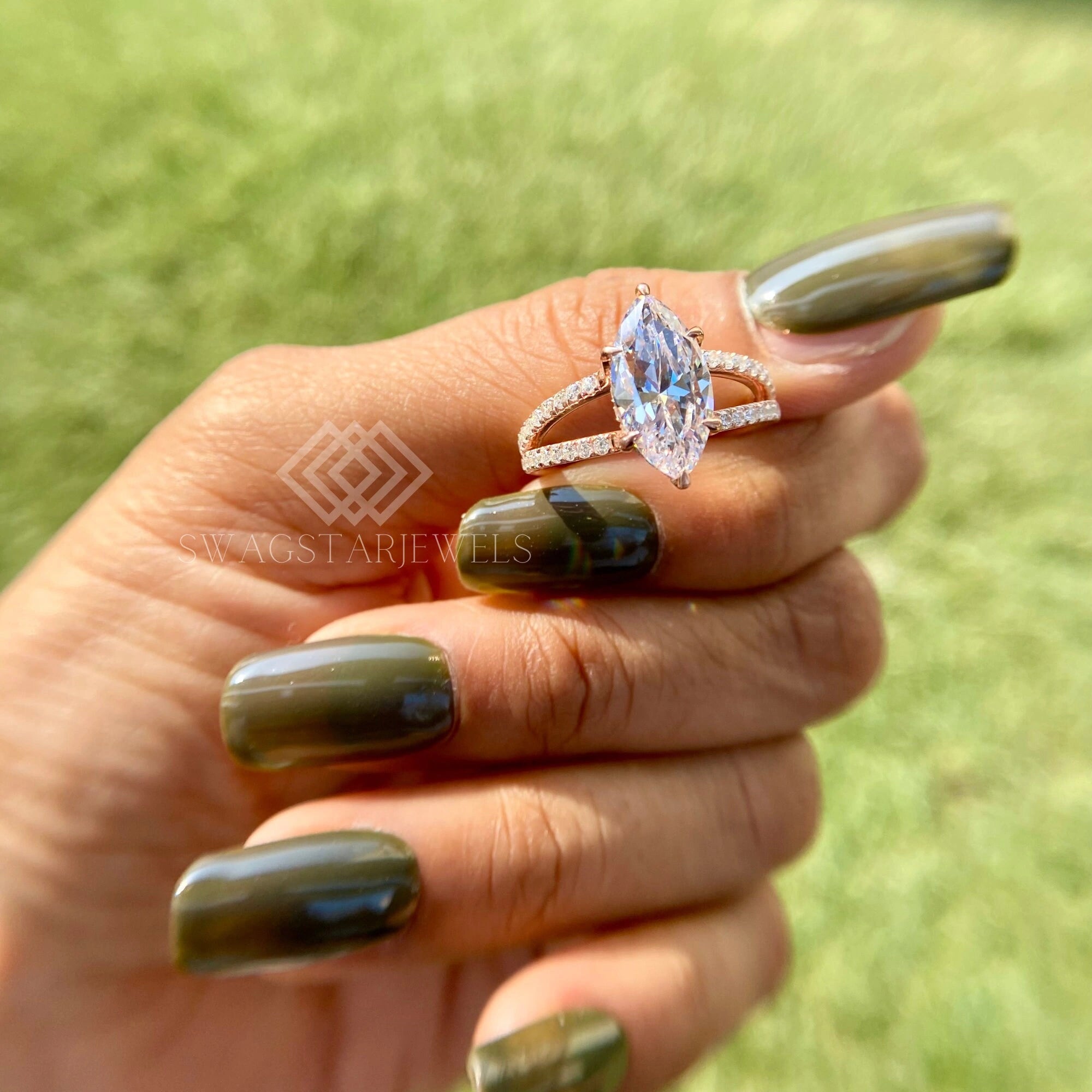 Marquise Cut Split Shank Engagement Ring