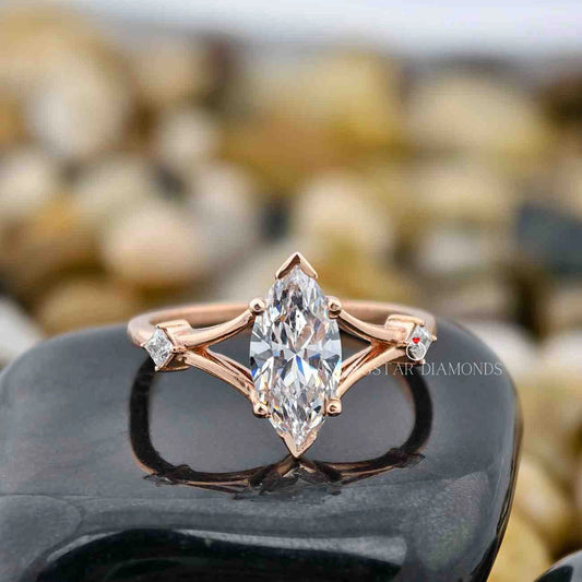 Marquise Cut Split Shank Wedding Ring