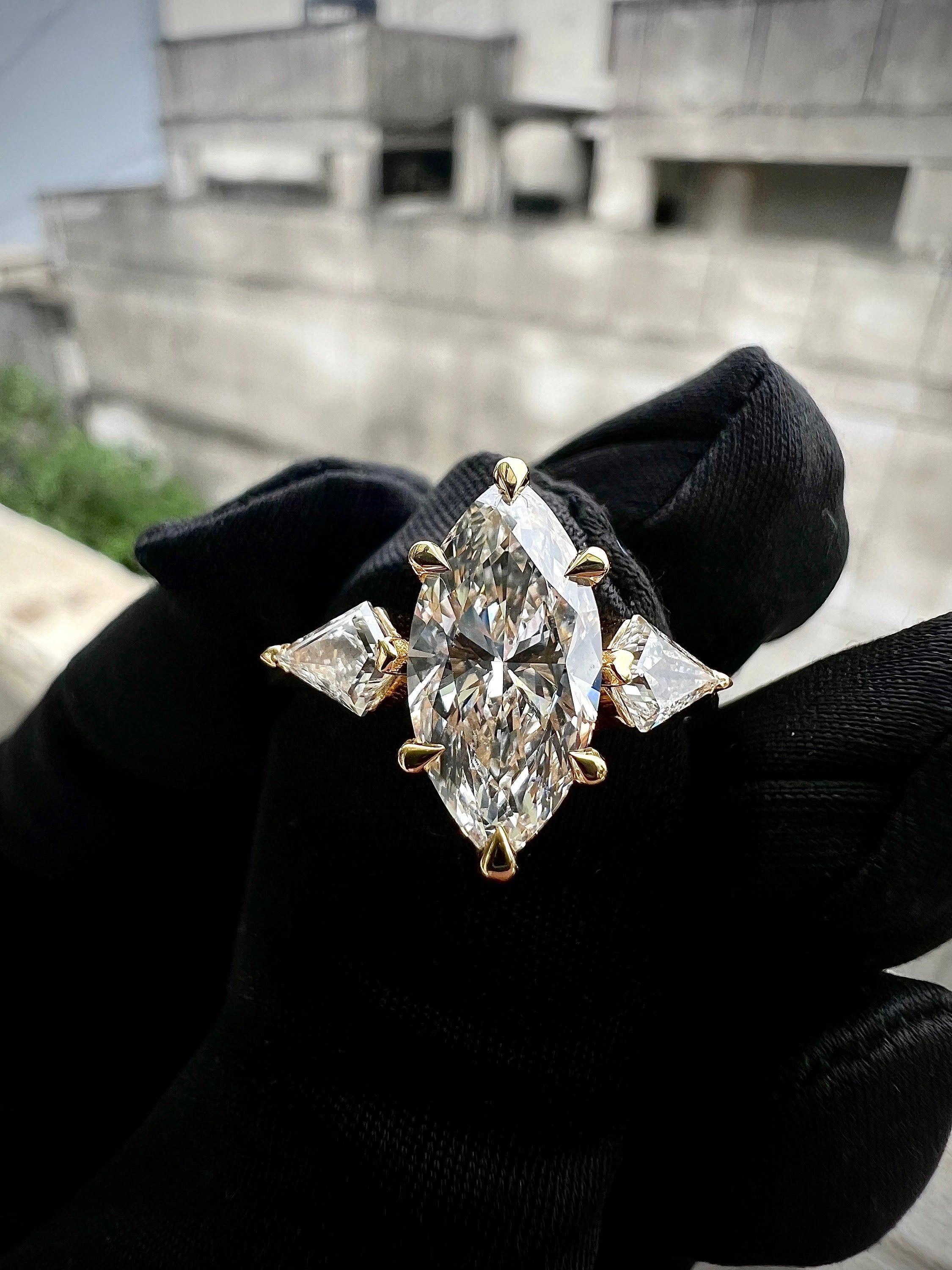 Marquise Cut Three Diamond Stone Ring