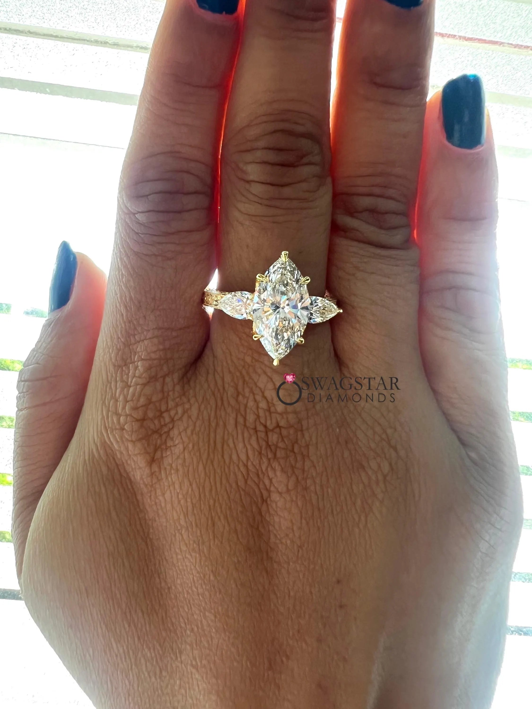Marquise Pear Lab Grown 3 Stone Engagement Ring...