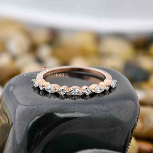 Marquise Round Cut Lab Grown Diamond Half Eternity Band