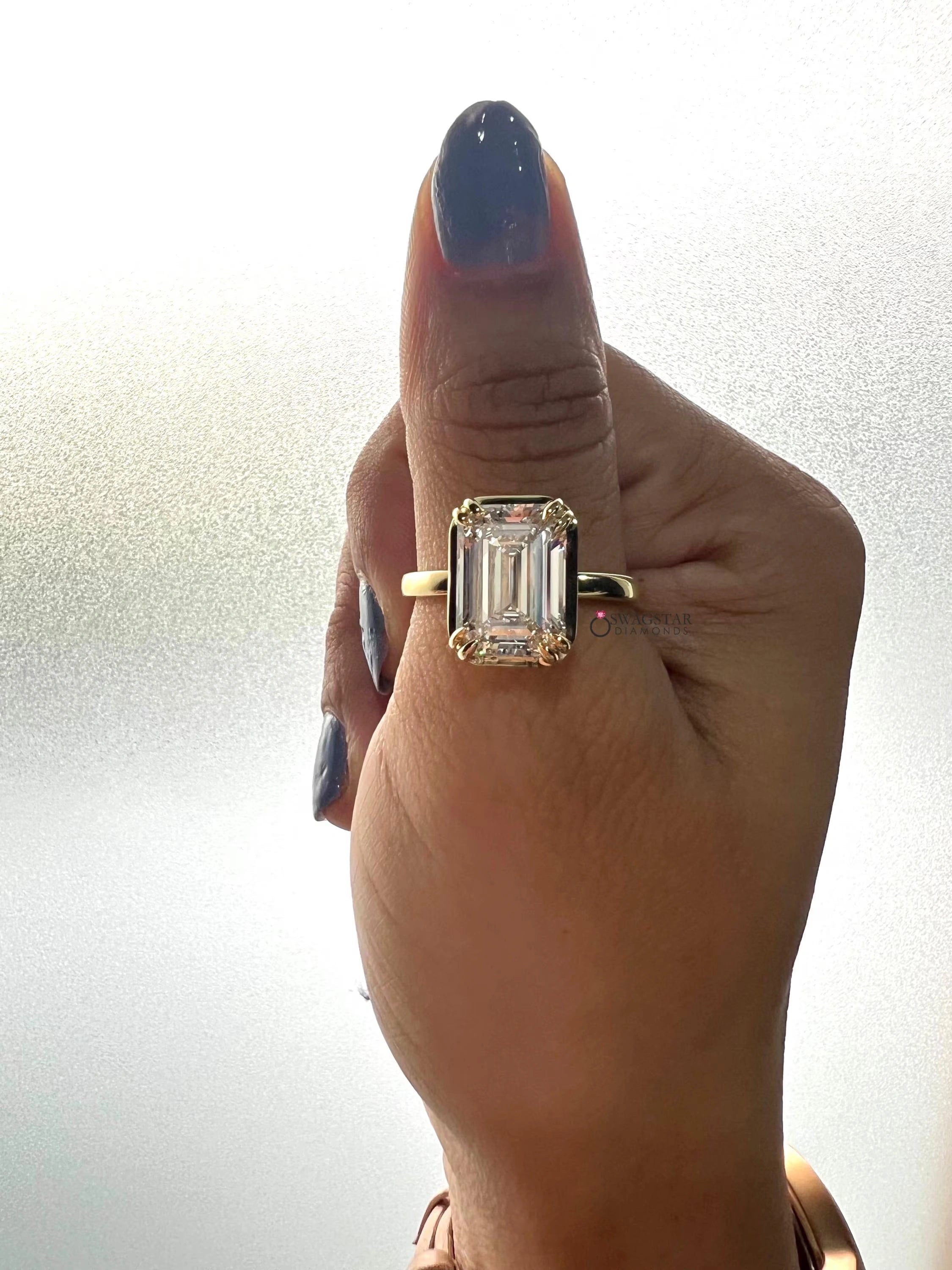 Mens Emerald Cut Double Prong Ring