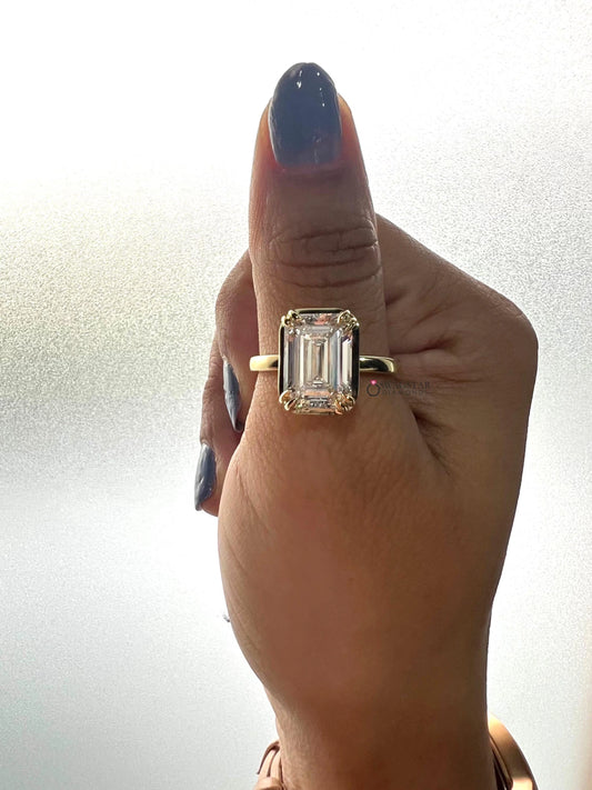 Mens Emerald Cut Double Prong Ring