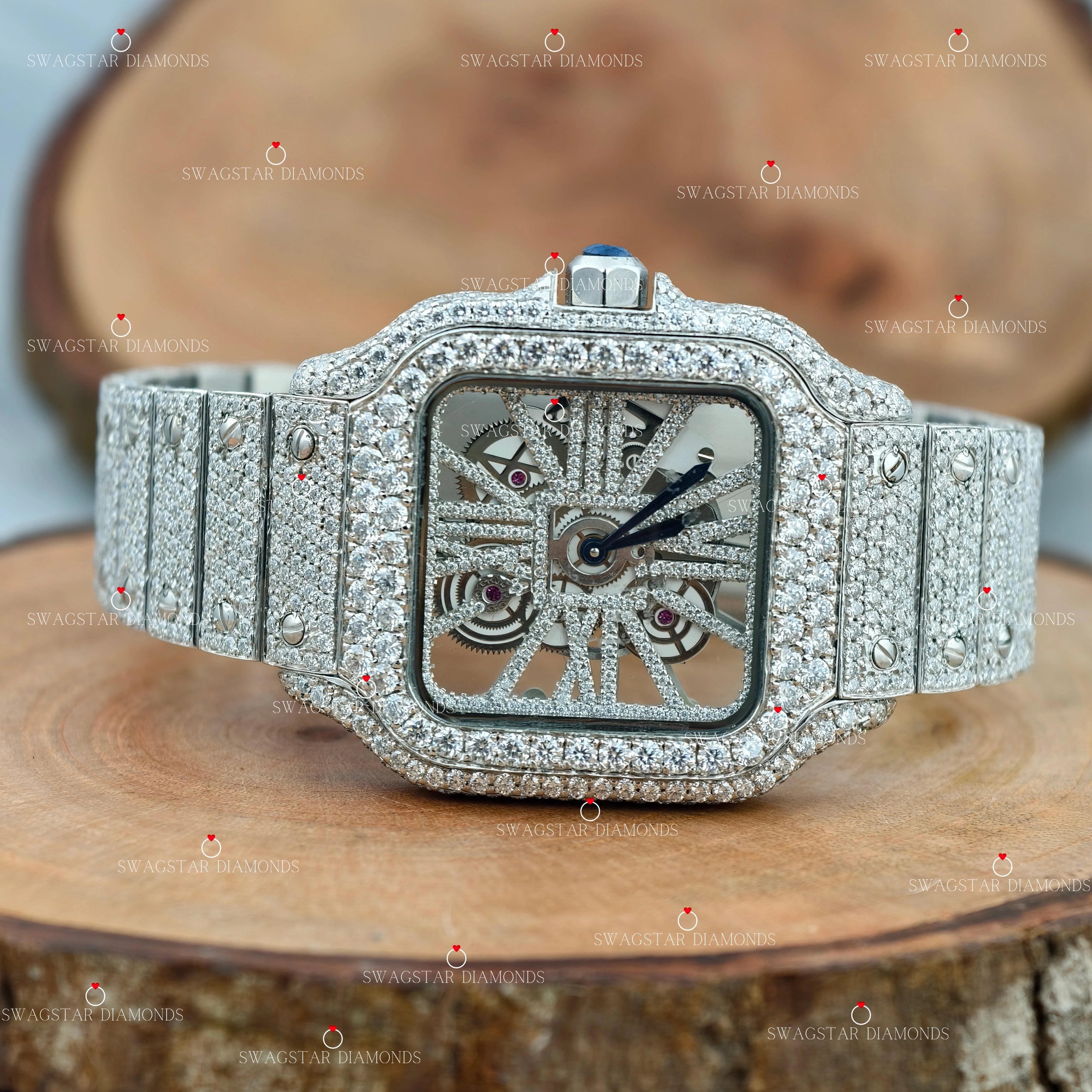 Moissanite Skeleton Dial Mens Watch