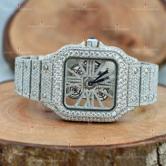 Moissanite Skeleton Dial Mens Watch