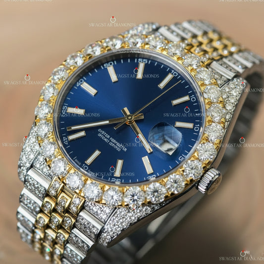 Moissanite Watch Blue DIal Hip Hop Watch