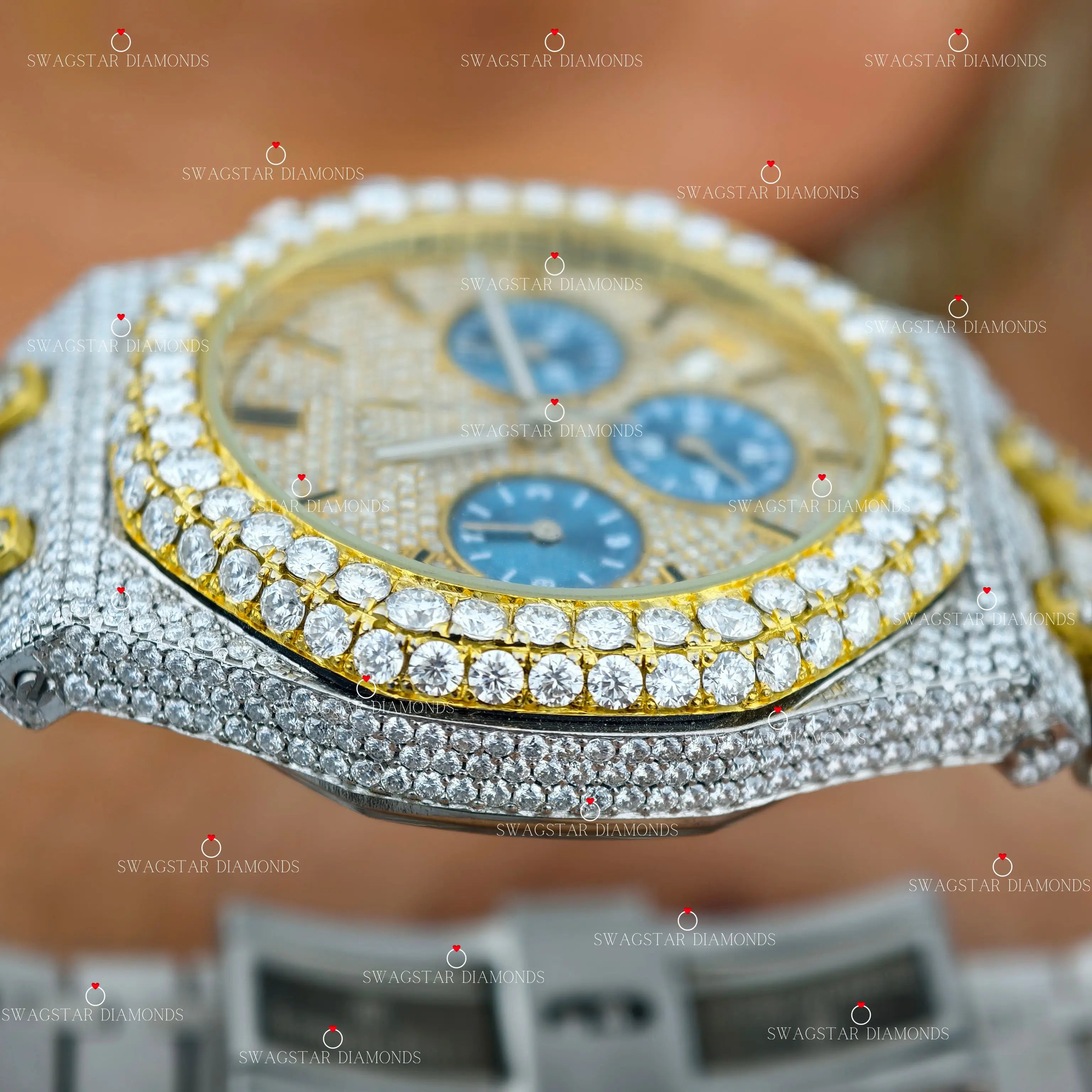 Multi Chrono Two Tone D Color Moissanite Watch.