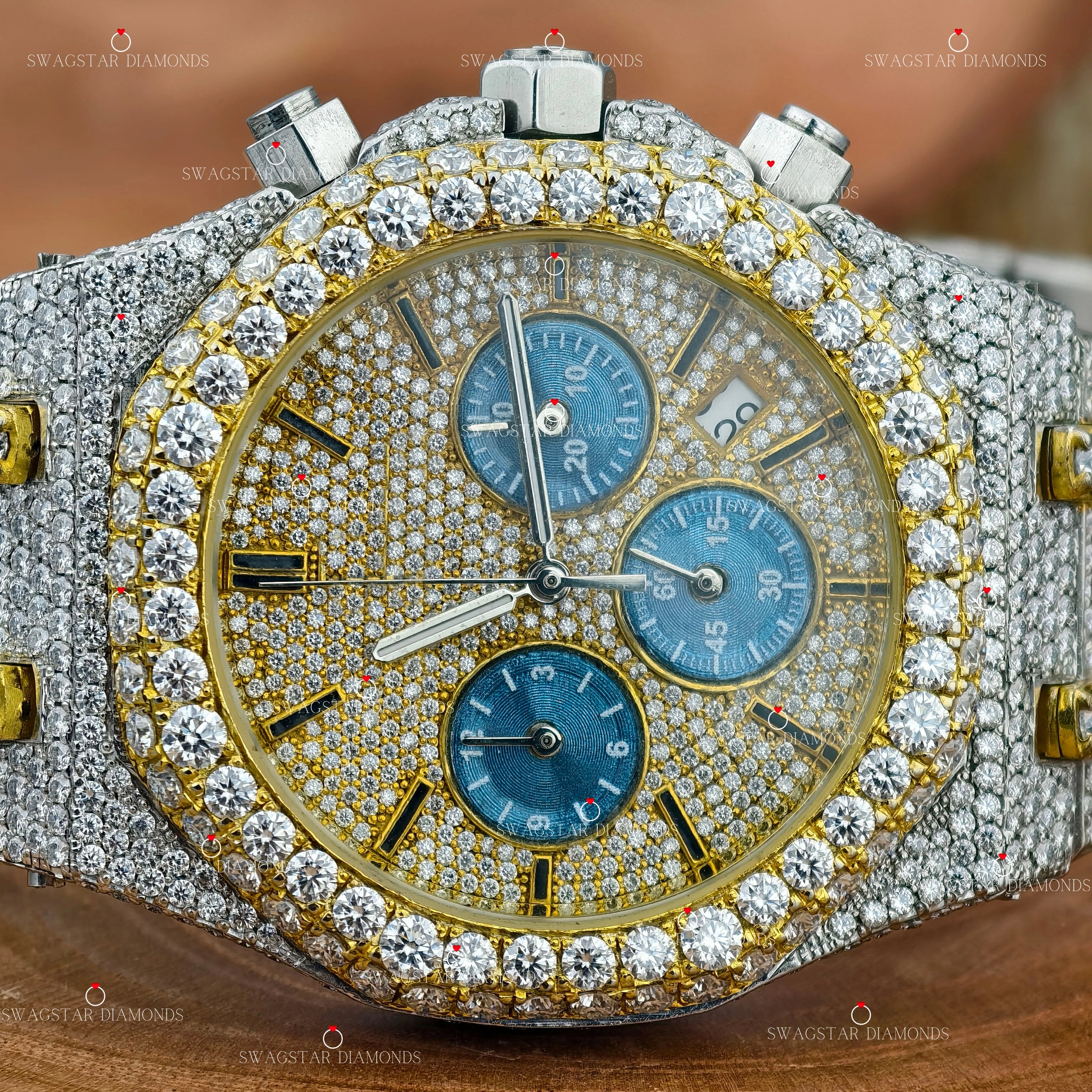 Multi Chrono Two Tone D Color VVS Moissanite Watch 