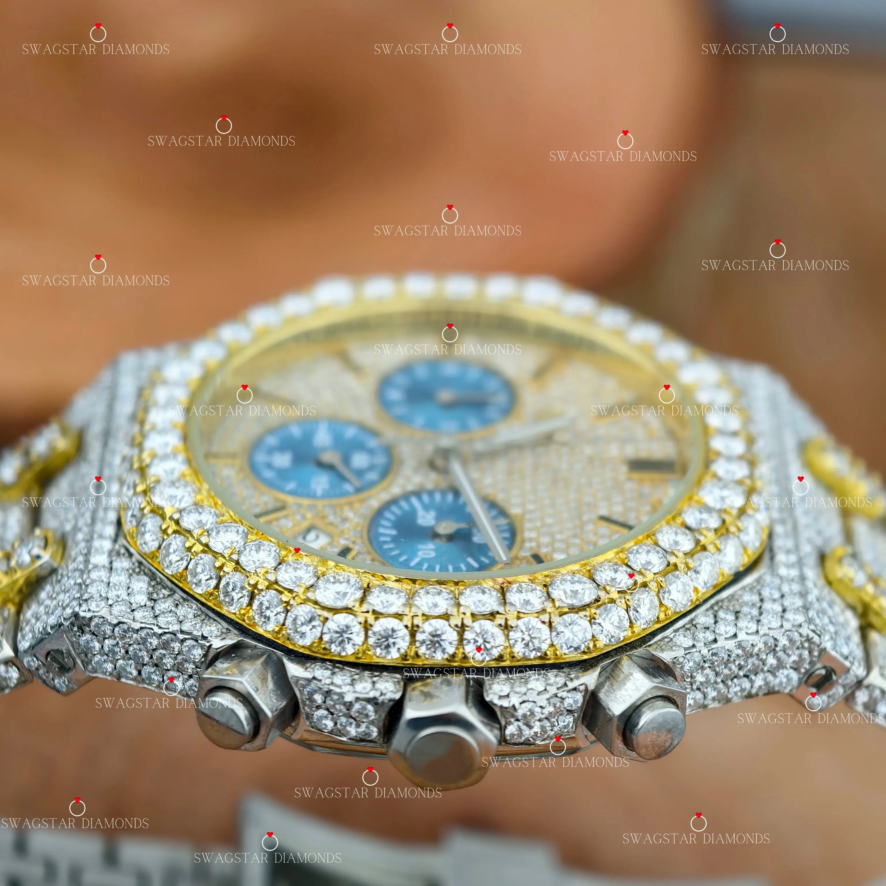 Multi Chrono Two Tone Moissanite Watch For Gift..