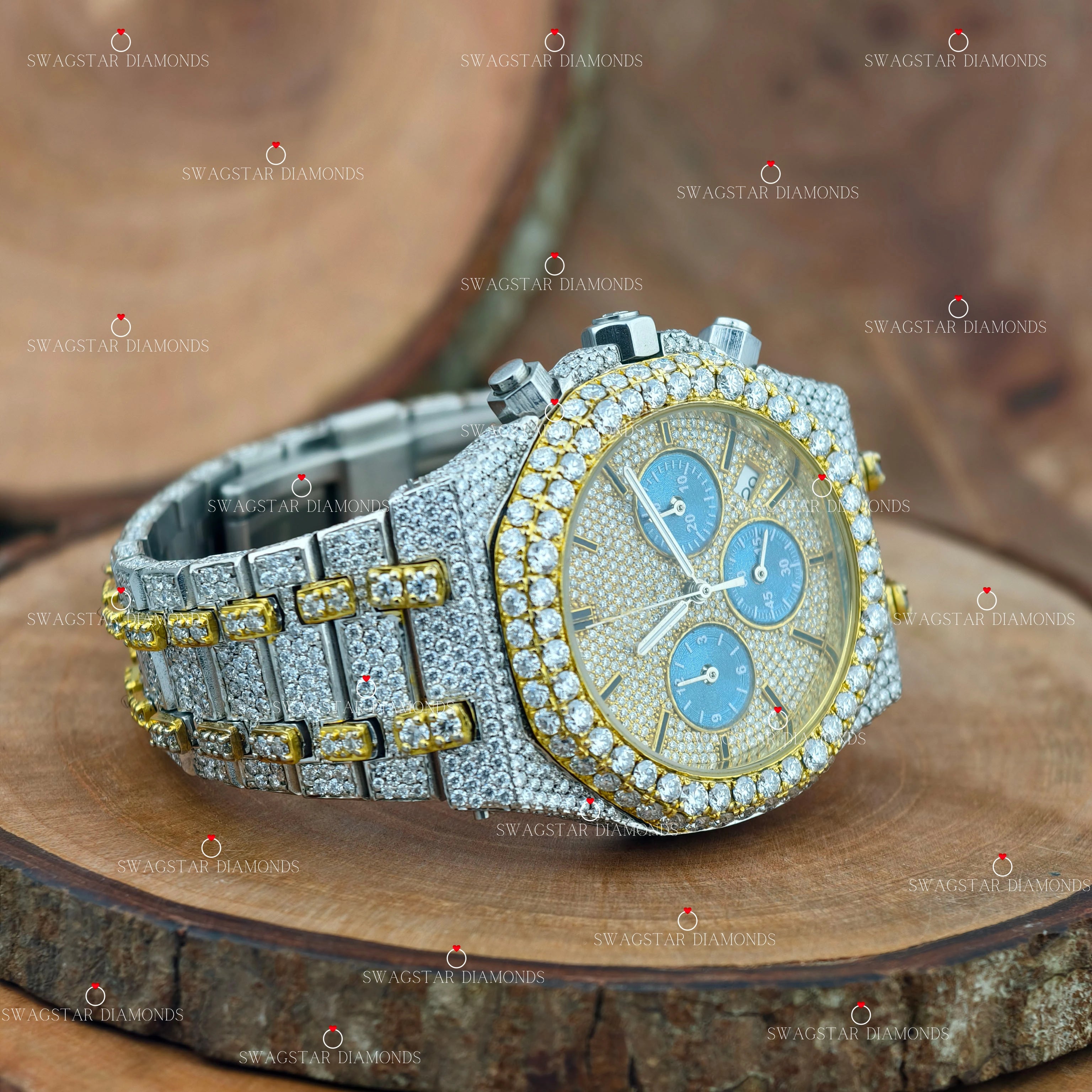 Multi Chrono Two Tone Moissanite Watch For Gift