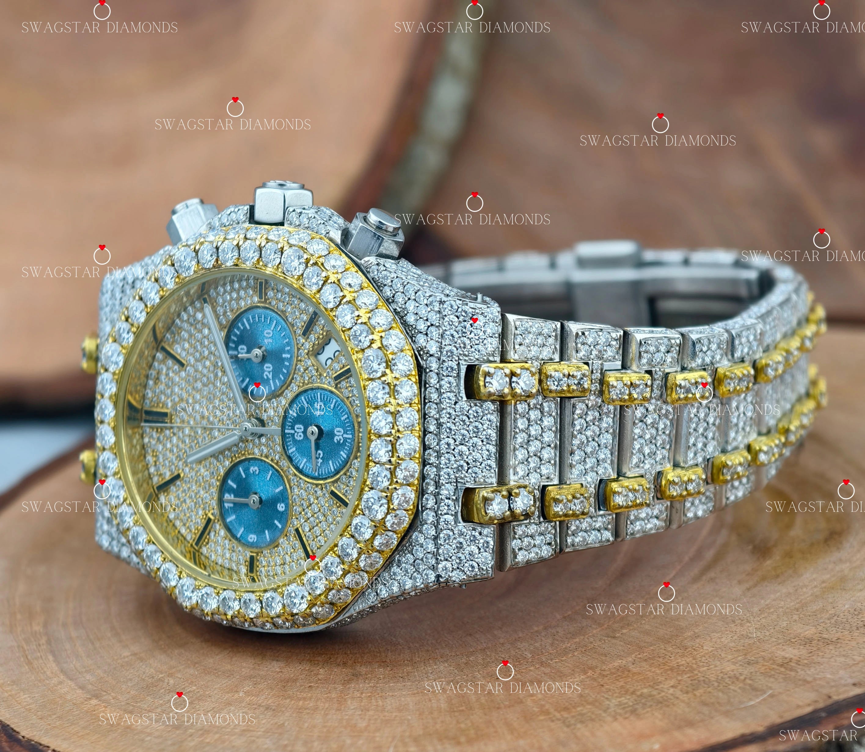 Multi Chrono Two Tone Moissanite Watch For Him