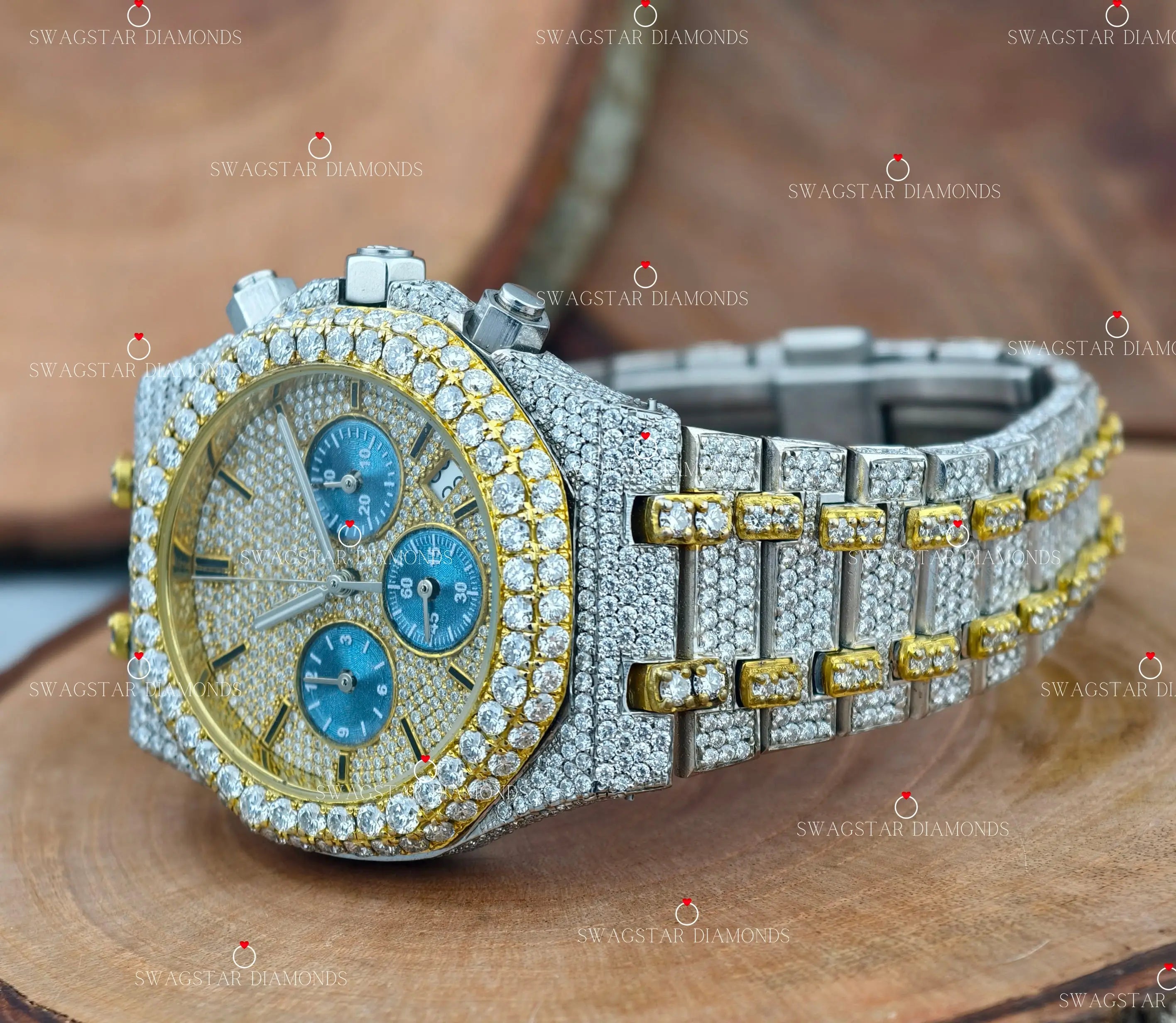 Multi Chrono Two Tone Moissanite Watch For Men..