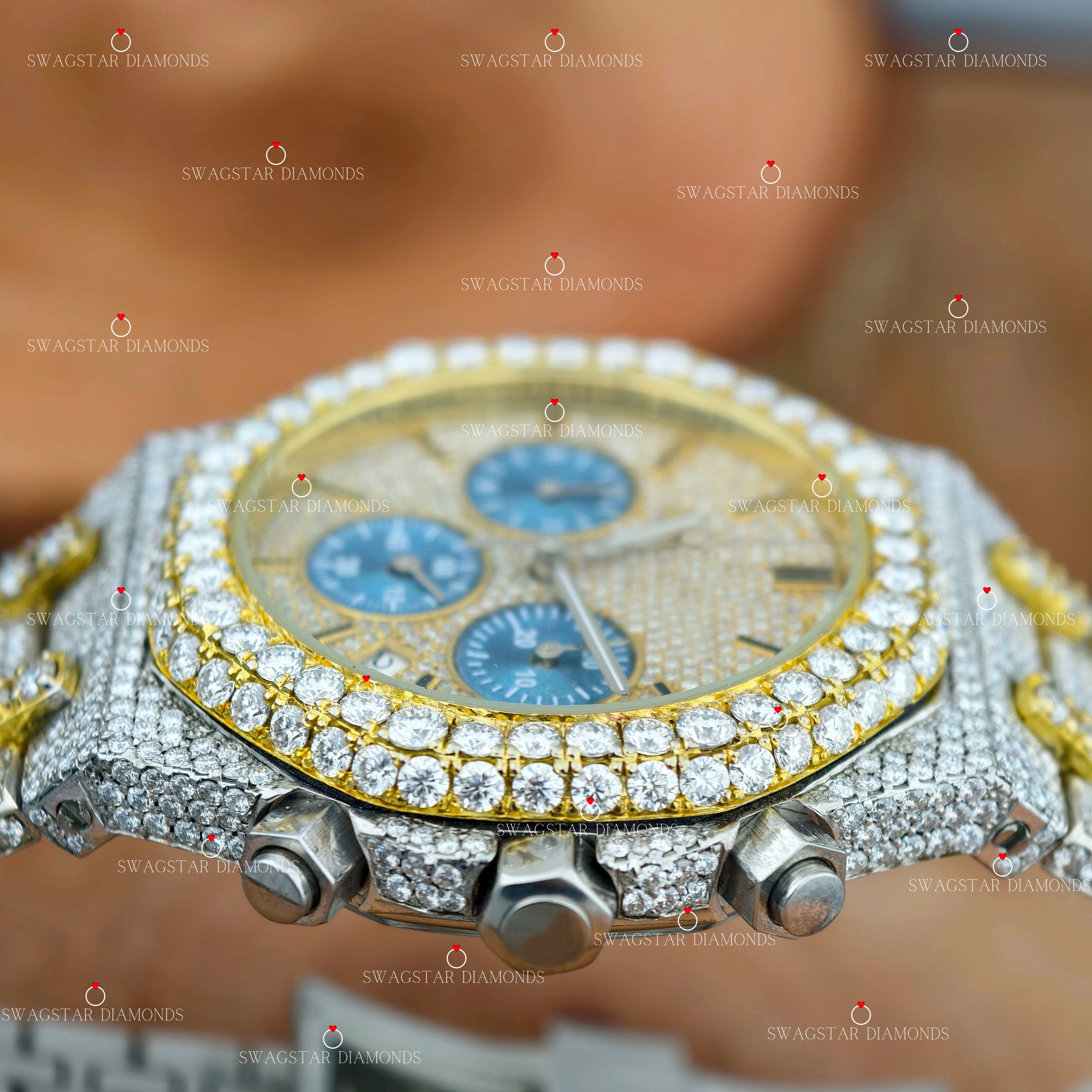 Multi Chrono Two Tone Moissanite Watch For Men
