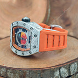 Orange Rubber Belt Moissanite Watches