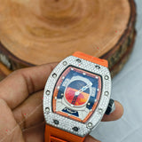 Orange  Silicon Belt Moissanite Watch