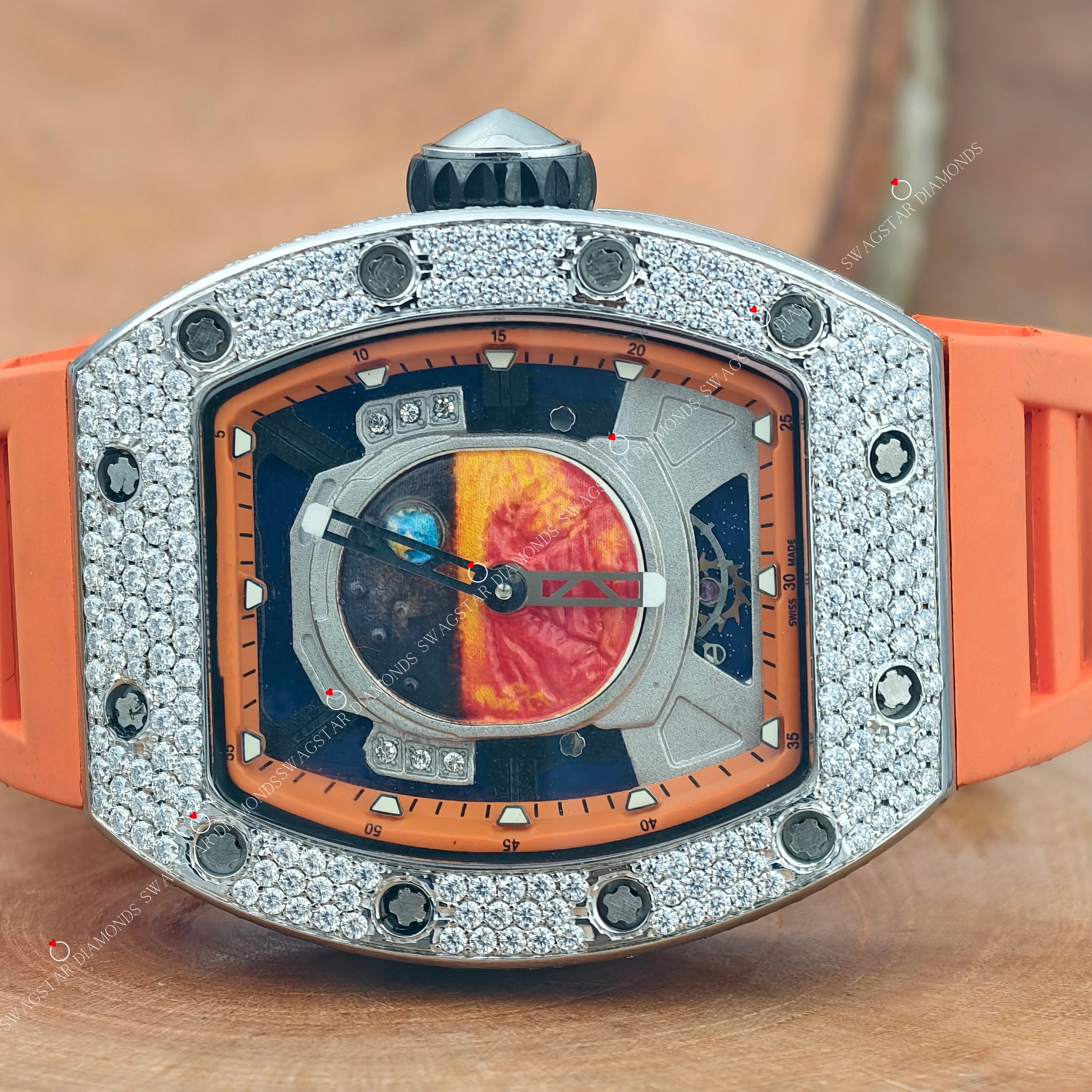 Orange  Silicon Belt Moissanite Watches