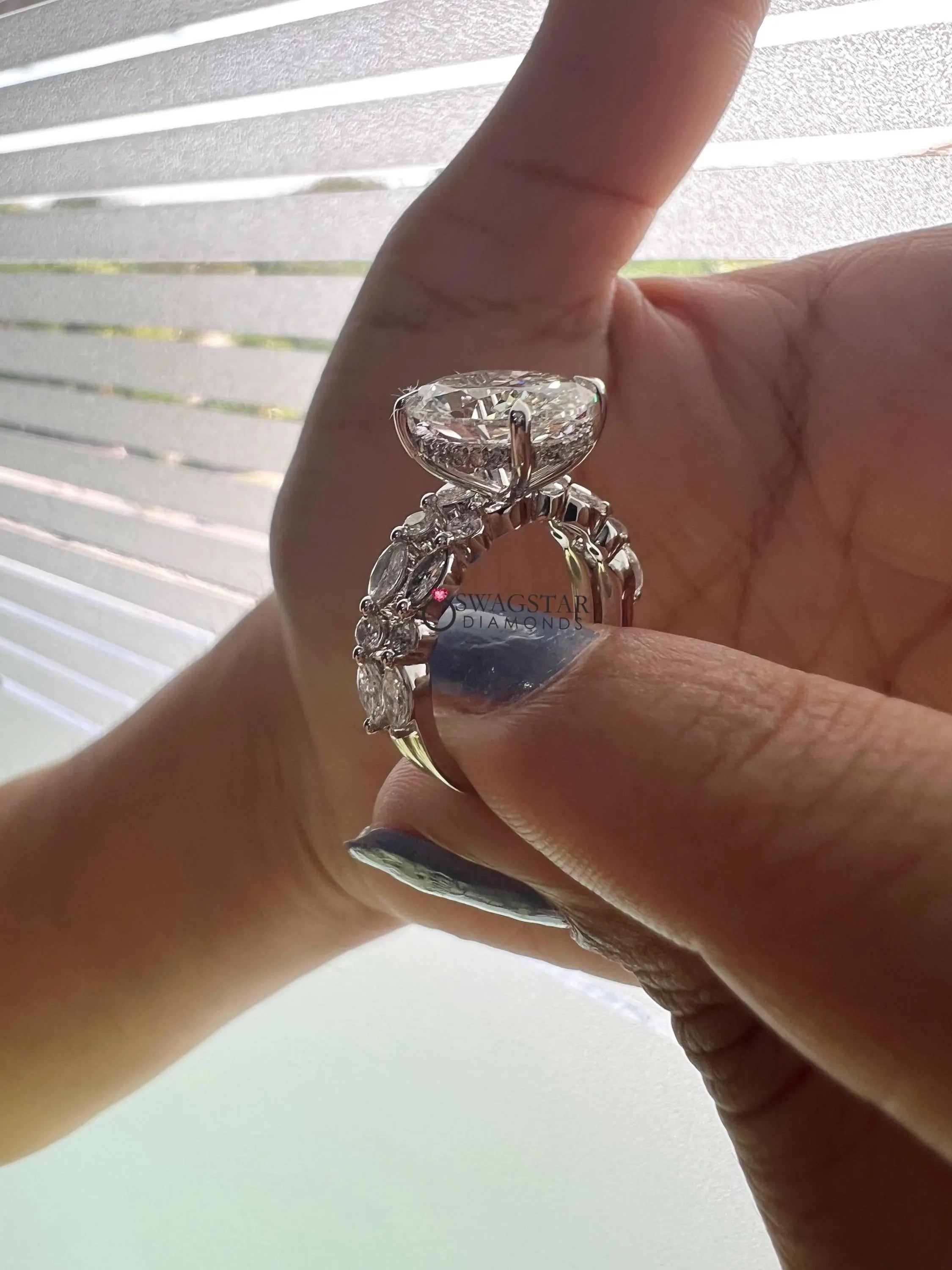 Oval Cut Hidden Halo Bridal Set Ring