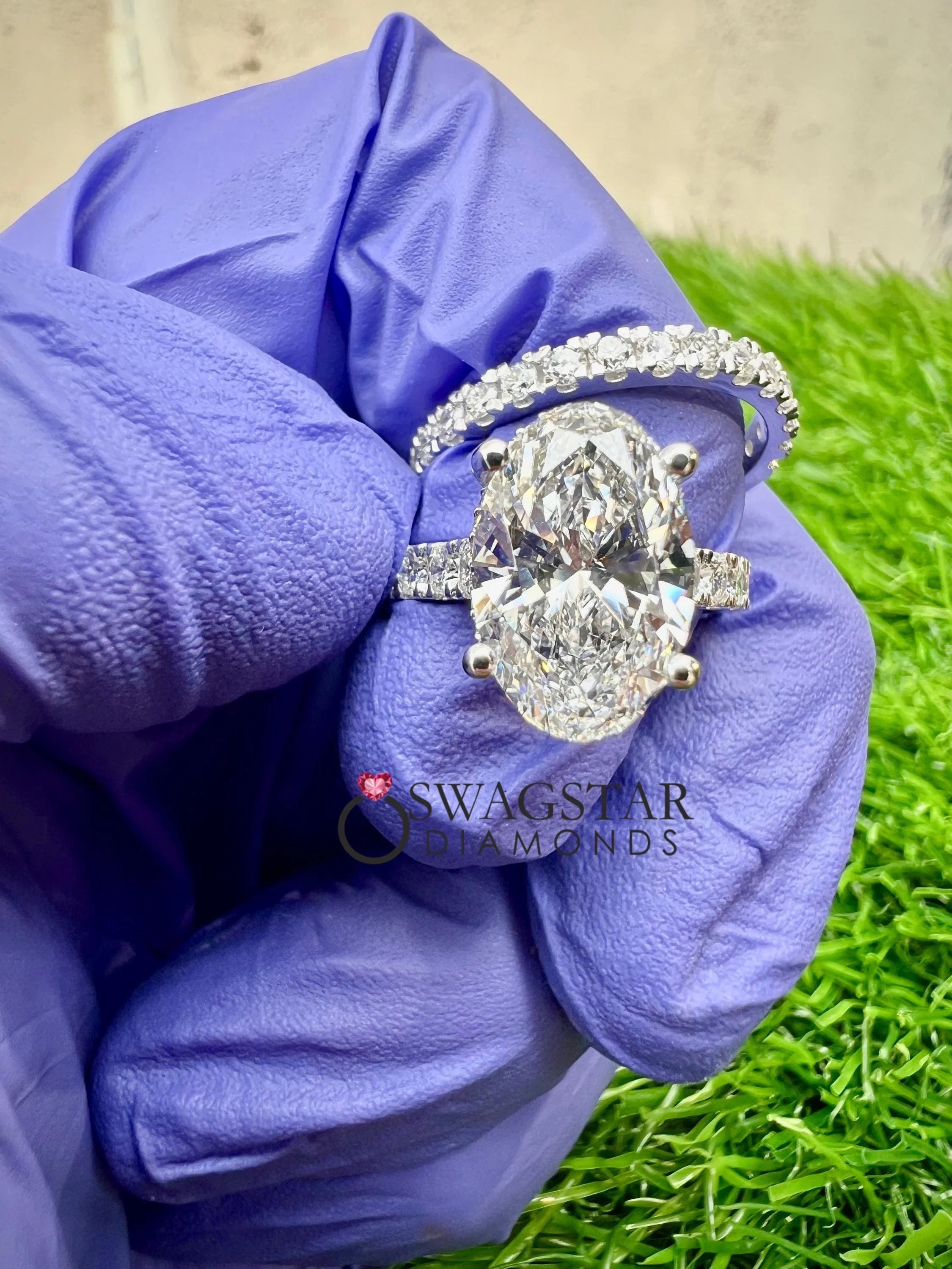 Oval Cut Hidden Halo Wedding Band Ring.