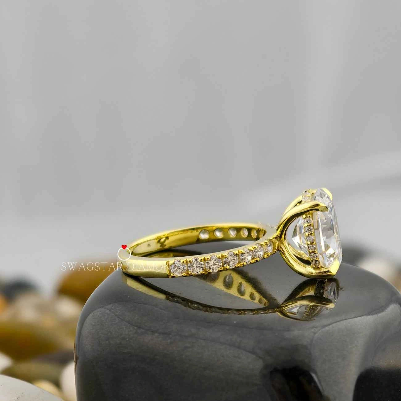 Oval Cut Hidden Halo Wedding Ring 