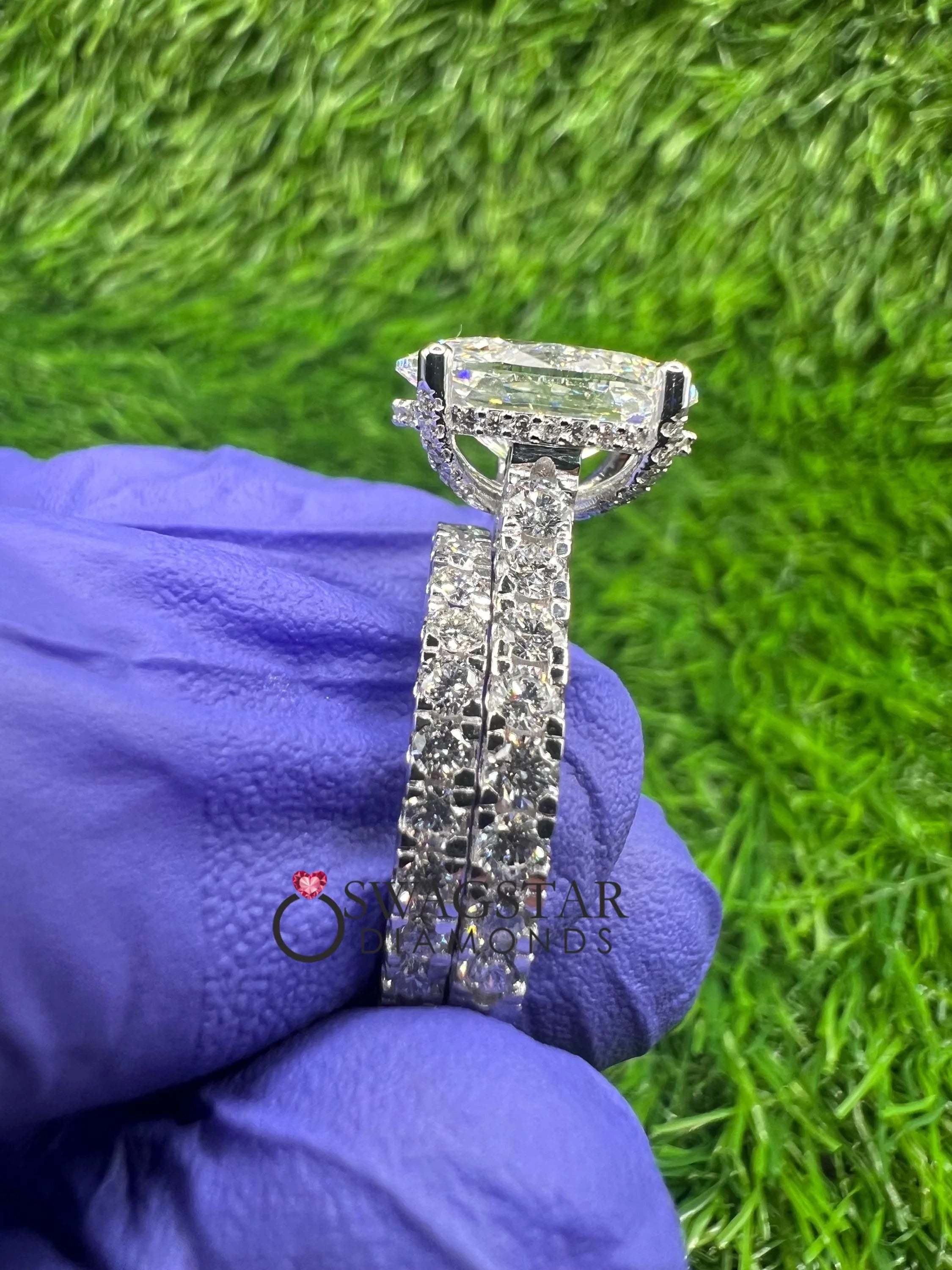 Oval Cut Lab Diamond Hidden Halo Matching Band Ring