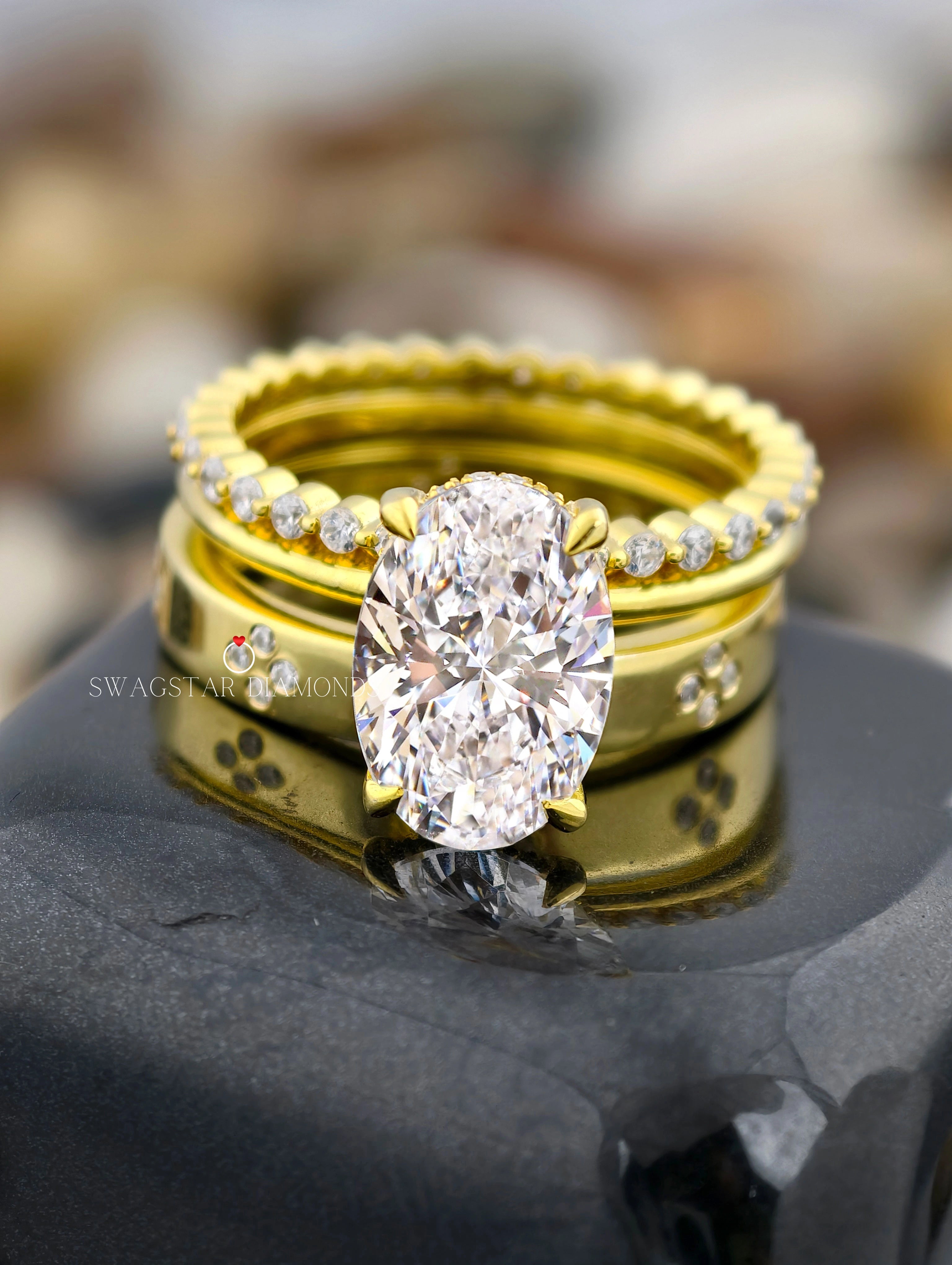 Oval Cut Lab Diamond Ring Set
