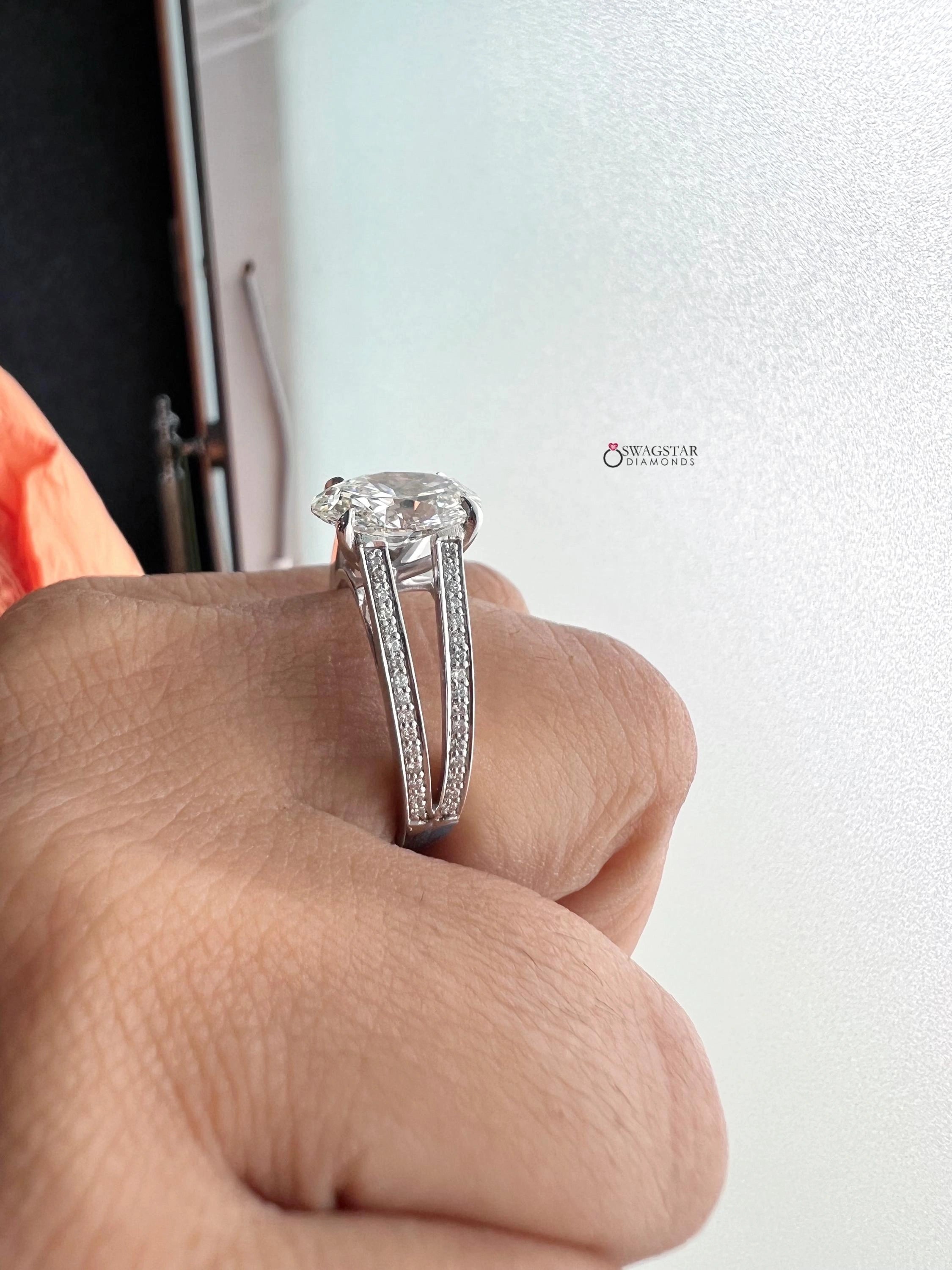 Oval Cut Lab Diamond Split Shank Ring