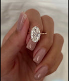 4 Carat Elongated Oval Cut Hidden Halo Celebrity Inspire Hailey Bieber Engagement Ring