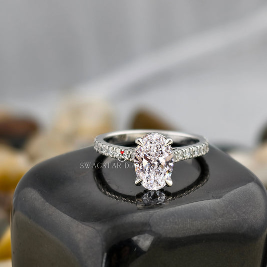 Oval Cut Solitaire Pave Ring