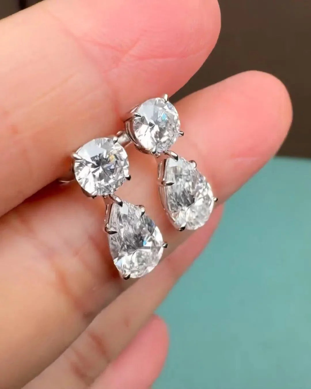 Pear And Round Cut Diamond Drop Earring