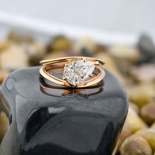 Pear Cut East West Double Shank Ring
