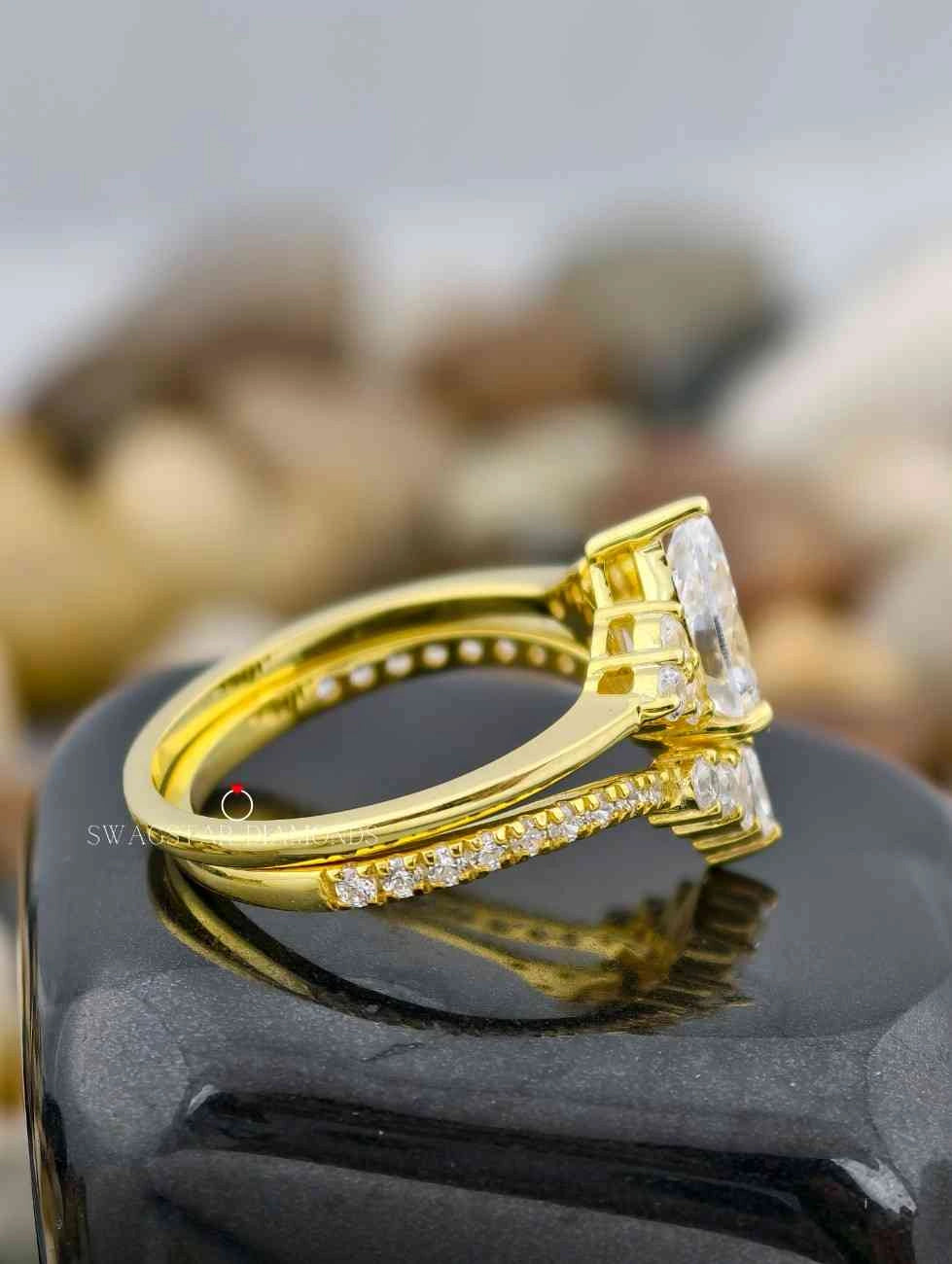 Pear Cut Engagement Wedding Bridal Set 