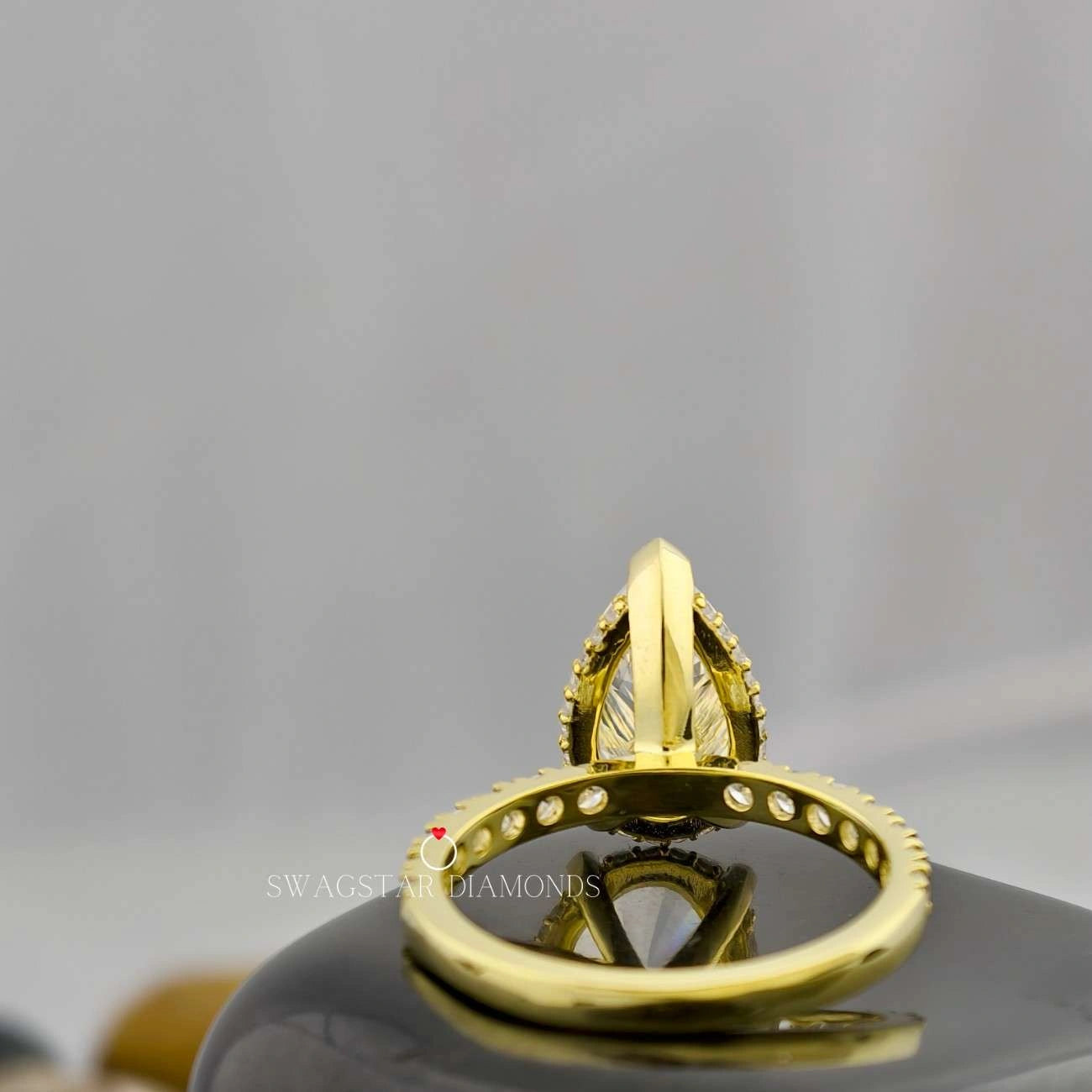 Pear Cut Lab Diamond Hidden Halo Ring
