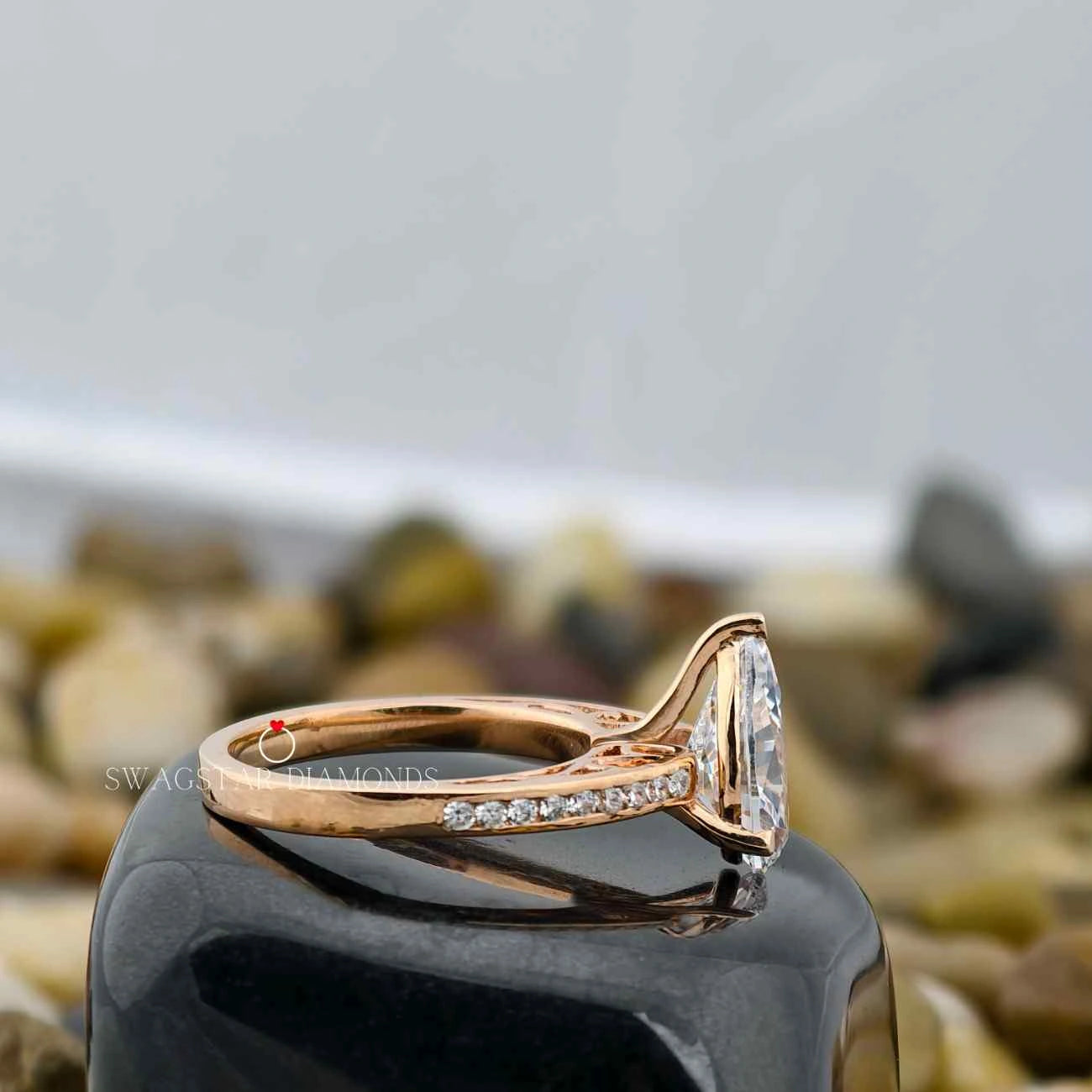 Pear Cut Lab Diamond Pave Ring