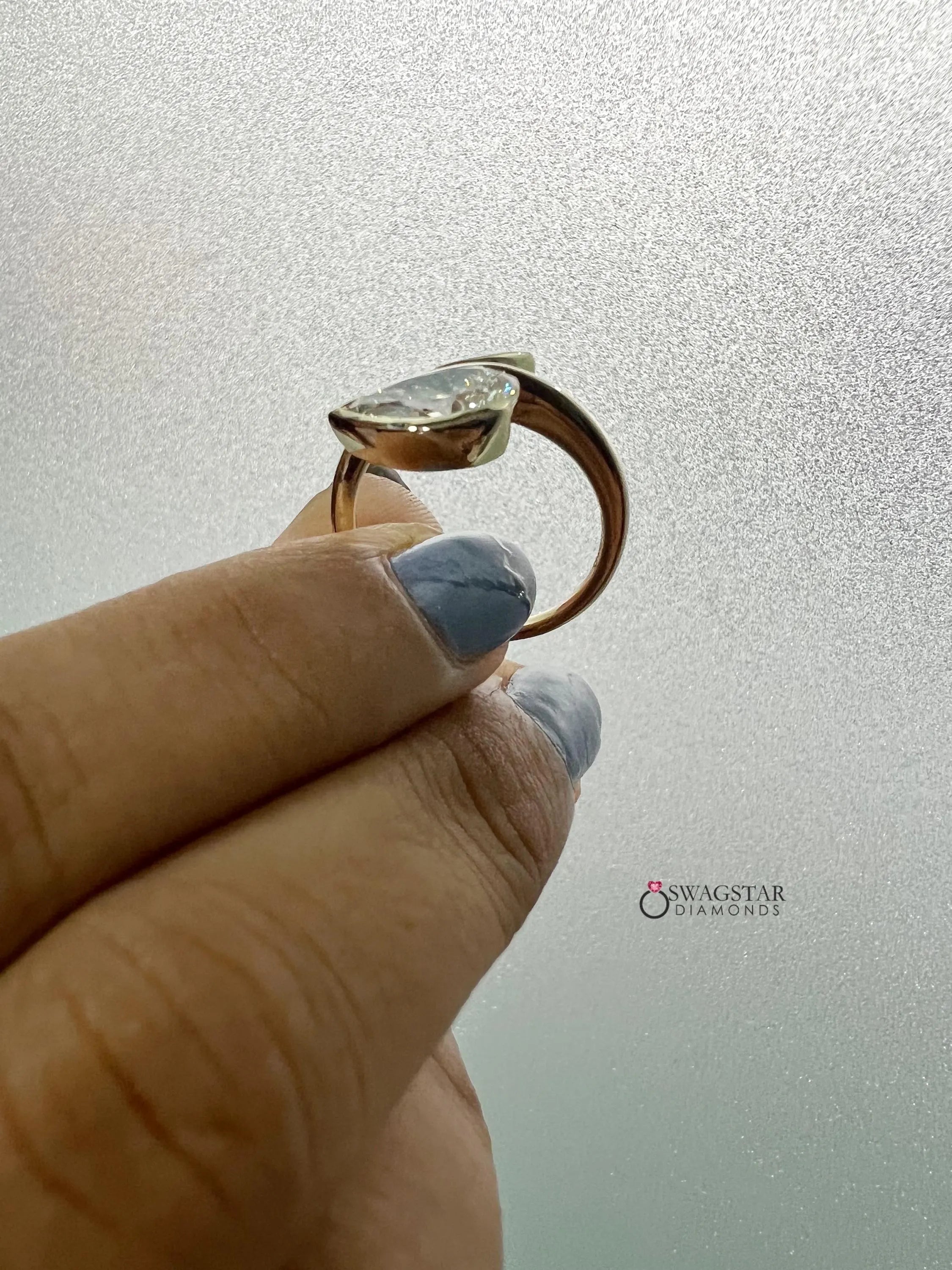 Pear Cut Lab Grown Diamond Half Bezel Set Ring.