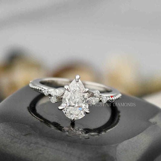 Pear Cut Millgrain Shank Ring
